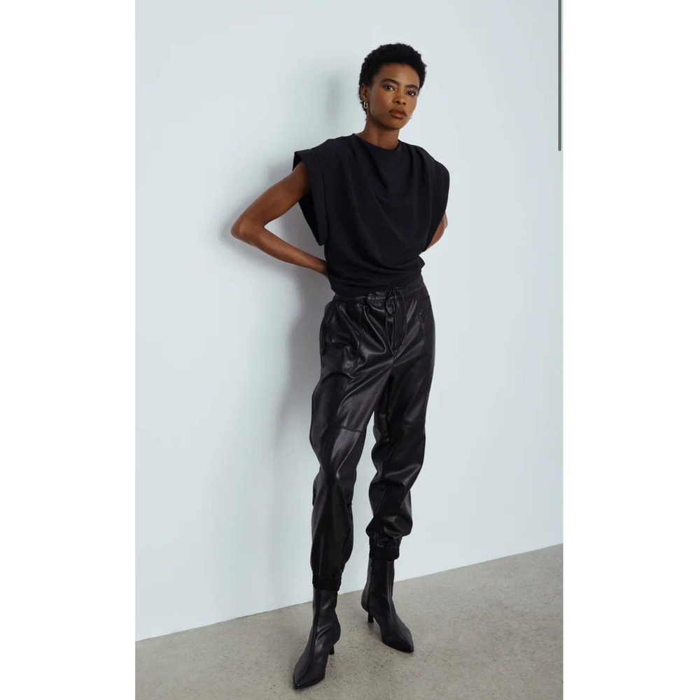 Melissa Nepton Cabo Faux Leather Jogger Black Drawstring Cargo Pockets Womens XS